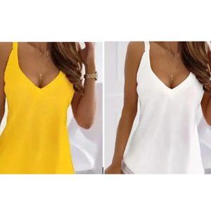 2 Solid V-Neck Casual Sleeveless Summer Versatile Cami Top's